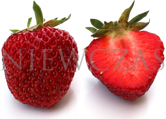 Cut strawberry fruit of Polka